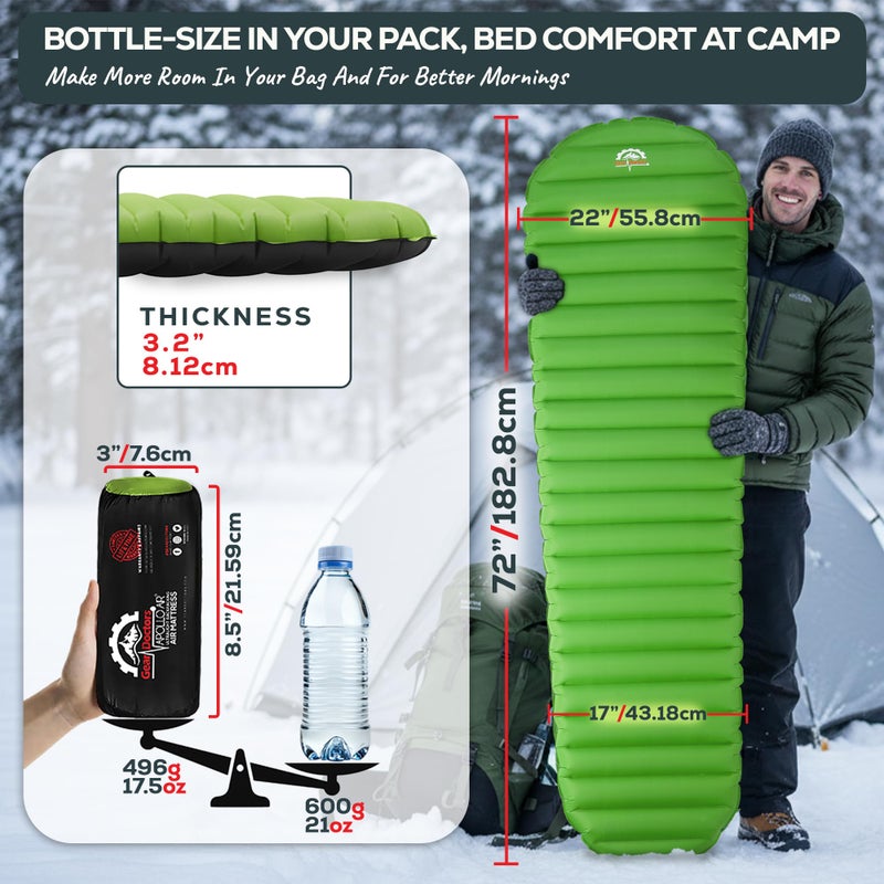 Gear Doctors ApolloAir 5.2 R-Value [17oz] Ultralight Insulated Inflatable Camping Sleeping Pad â€” Backpacking Sleeping Pad â€” Camping Mattress Compact Lightweight for Hikingâ€”Air Mattress for Backpacking - Image 4